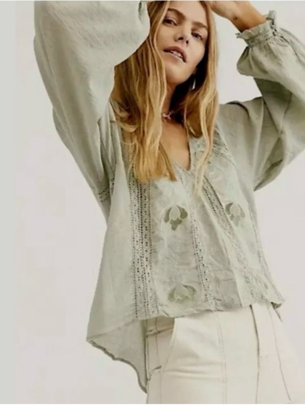 Free People Sivan Embroidered Long Sleeve Top